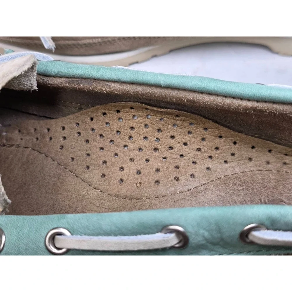 GH Bass Men's Boat Shoes Size 8.5 Brown Teal‎ Beige Suede Slip On Arch Loafers